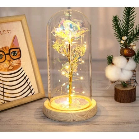 (COD) FREE KARTU UCAPAN & BATERAI Mawar LED | Kado Valentine KUBAH MAWAR | GLASS DOME Bunga Mawar Lampu | Bucket Bunga Mawar | Buket Lampu Mawar