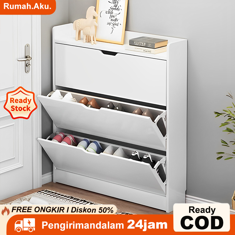 Rak Lemari Sepatu Minimalis Kayu Susun Multilayer Rak Sepatu tertutup Rak Sepatu Penyimpanan Simple Shoe Cabinet