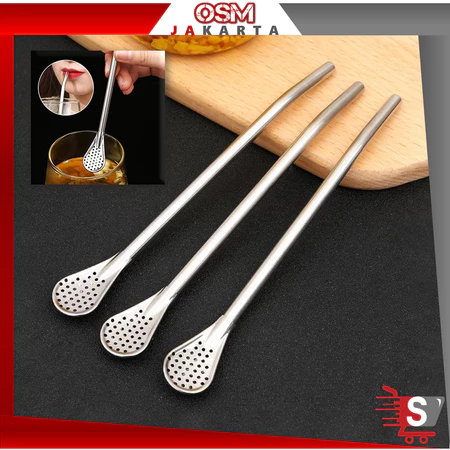 OSM JKT H6145 Sedotan Sendok 2 in 1 / Set Sendok Sedotan Saringan / Stainless Steel Food Grade 2 in 1 / Spoon & Straw Stainless
