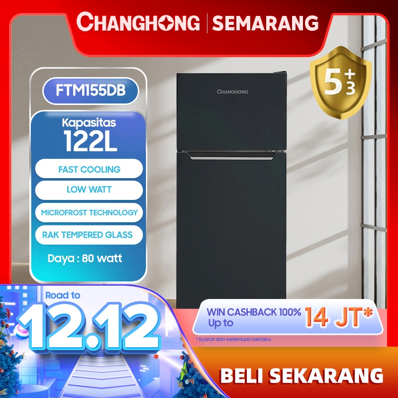Changhong Kulkas 2 Pintu Refrigerator Kapasitas 122 Liter - FTM155DB Black