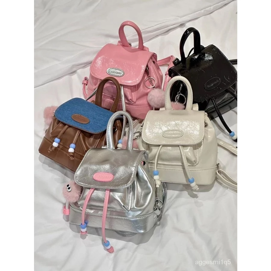 tas ransel kulit asli wanita / Gadis vintage Amerika yang lucu ransel kecil tas bahu musim sekolah tas sekolah mini