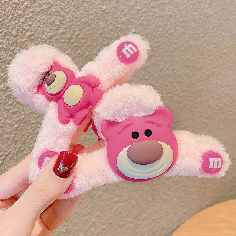 COD Jepit rambut Lotso Beruang Stroberi Bulu Lucu Korea Hair clip Klip Rambut Wanita Anak Kuda Gadis Kecil Hair clip