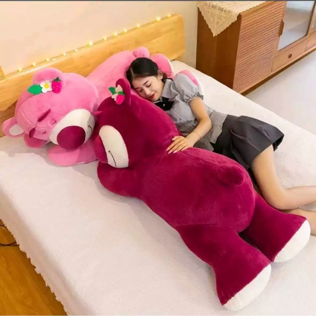 Boneka New Bear Lotso Lying Stawberry Toy Beruang Ukuran Jumbo 70 cm Mainan Mewah